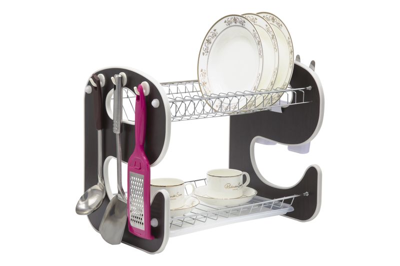 Two Tier Wooden Dish Rack - Coffee