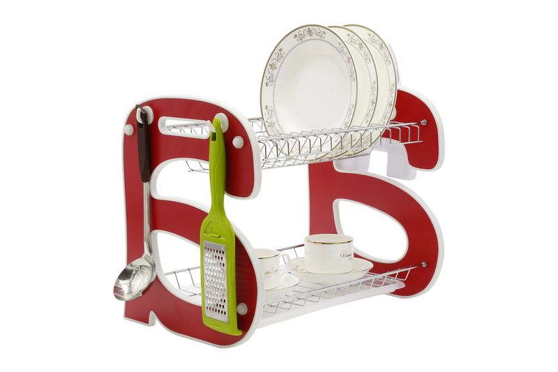 Comfeto Wares Two Tier Wooden Dish Rack - Red