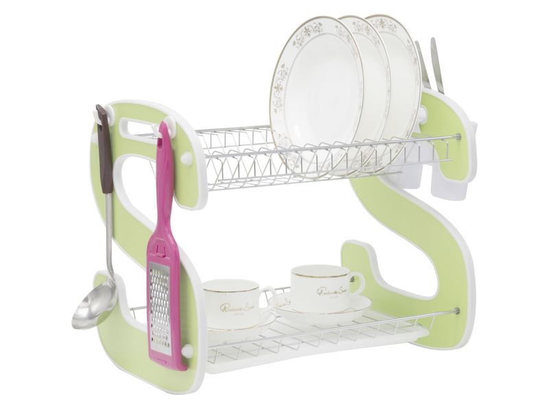 Two Tier Wooden Dish Rack - Green
