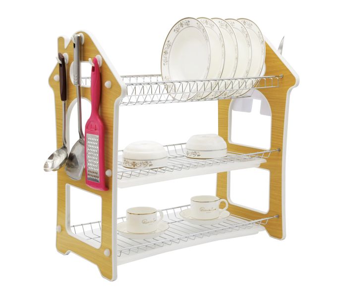 Three Tier Wooden Dish Rack - Orange