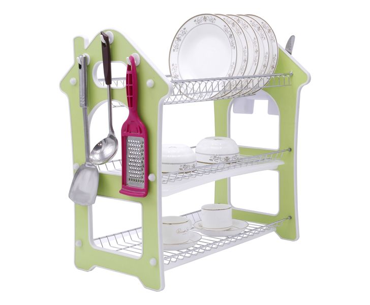 Three Tier Wooden Dish Rack - Green