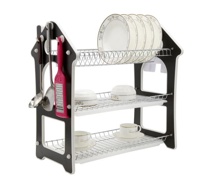 Three Tier Wooden Dish Rack - Coffee