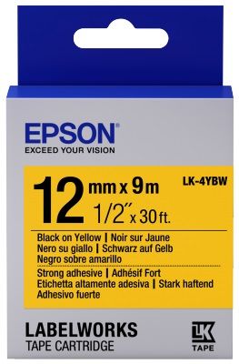 Epson LK-4YBW 12mm x 9m Strong Adhesive Black on Yellow Label Cartridge