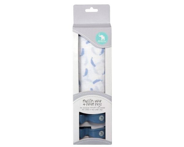 All4Ella Single Muslin Wrap &amp; Pram Peg Box - Whale