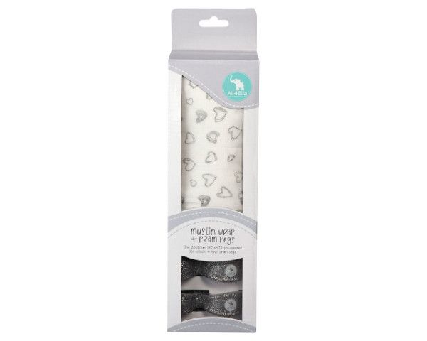 All4Ella Single Muslin Wrap &amp; Pram Peg Box - Silver