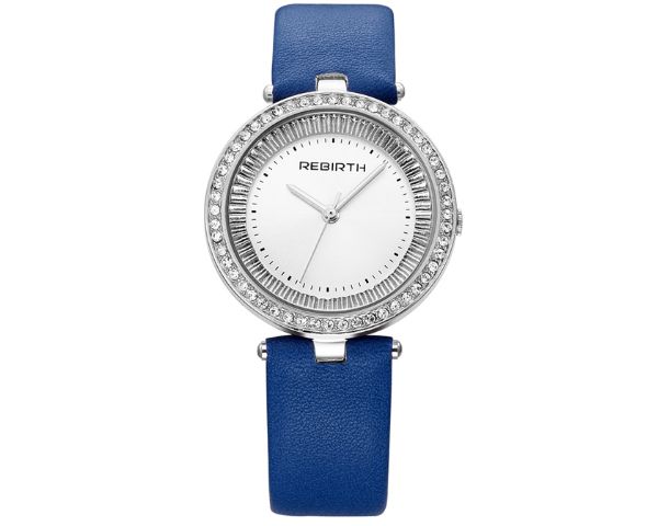 Rebirth Ladies Luxury Leather &amp; Diamante Watch - Blue