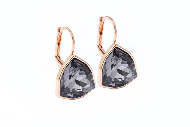 Civetta Spark Trillion Cut Earrings With Silver Night Swarovski Crystal &amp; Rosegold