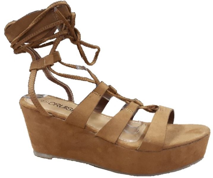 Women's Lace-Up Ankle Strap Wedges - Tan