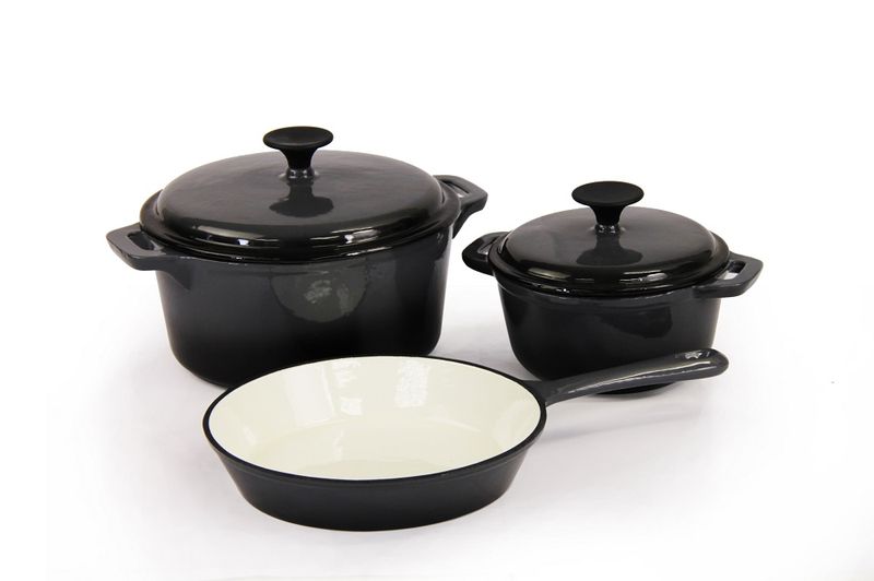 Fine Living Cast Iron Cookware - Set of 5 - Grey