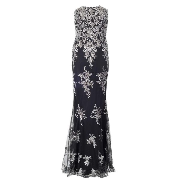 Quiz Embellished Strapless Fishtail Maxi Dress - Black &amp; Silver