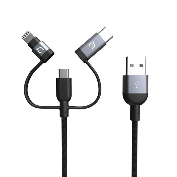 PeAk II Trio 120B - 120cm Trio Lightning Braided with Reversable USB 1.2m Cable