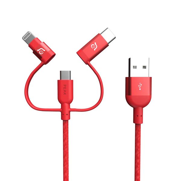 PeAk II Trio 120B - 120cm Trio Lightning Braided with Reversable USB 1.2m Cable