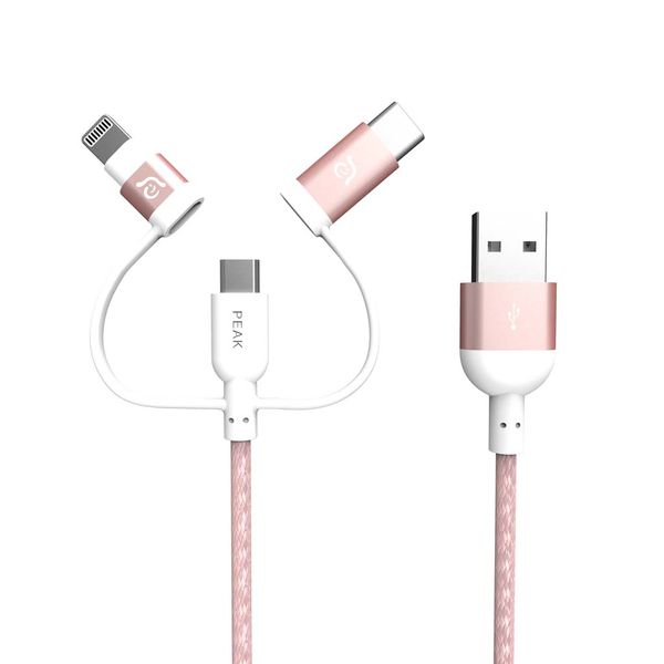 PeAk II Trio 120B - 120cm Trio Lightning Braided with Reversable USB 1.2m Cable