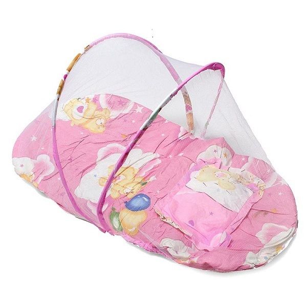 Baby Cushion Bed with Mosquito Net - Pink