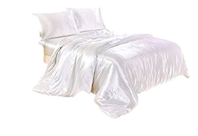 3 Piece Satin Duvet Cover Set - White