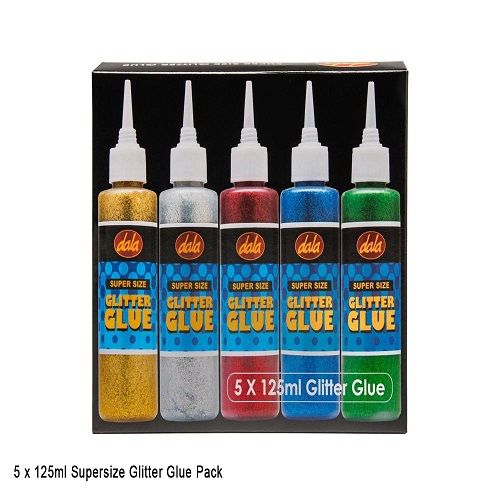 Dala Super Size Glitter Glue 5pk (Assorted Colours)