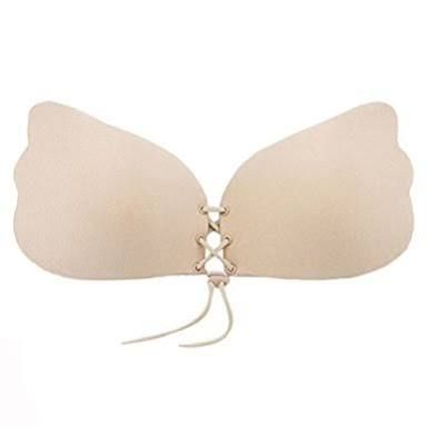 Front Draw String Cleavage Adhesive Bra - Nude (Size: B Cup)