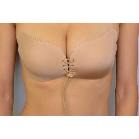 Front Draw String Cleavage Adhesive Bra - Nude (Size: C Cup