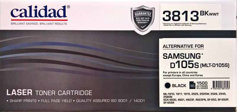 Calidad 3813-BKWW-T Black Toner Alternative For Samsung D105S