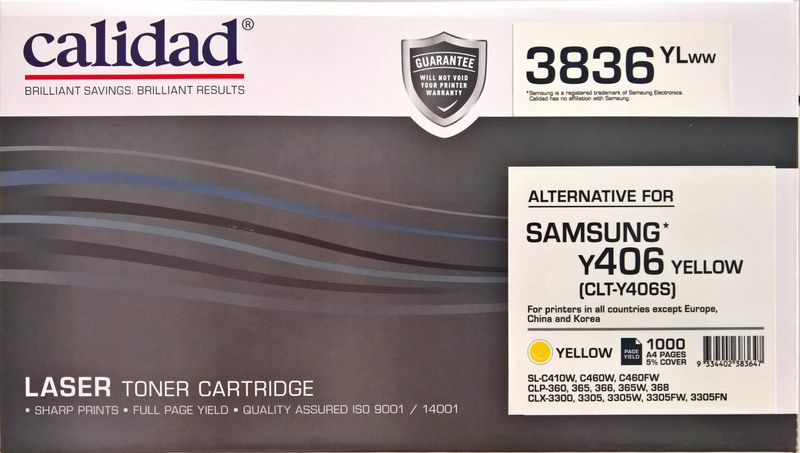 Calidad 3836-YLWW Yellow Toner Alternative For Samsung Y406S
