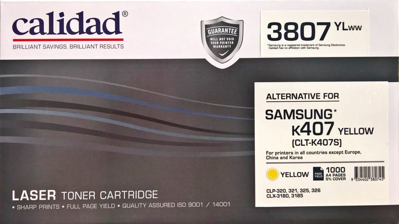 Calidad 3807-YLWW Yellow Toner Alternative For Samsung K407