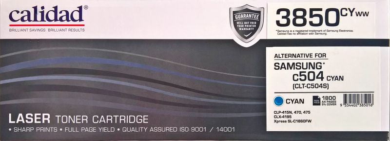Calidad 3850-CYWW Cyan Toner Alternative For Samsung C504S