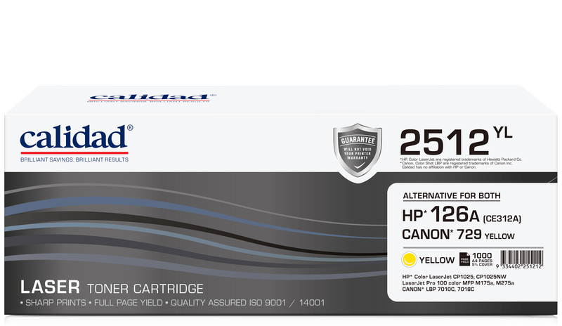Calidad 2512-YL Yellow Toner Alternative For HP 126A, Canon 729