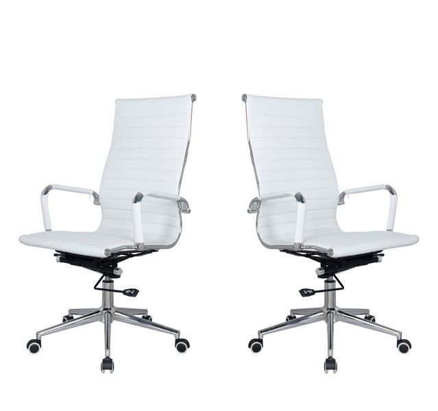 Ribbed High Back Office Chairs-Set of 2-White