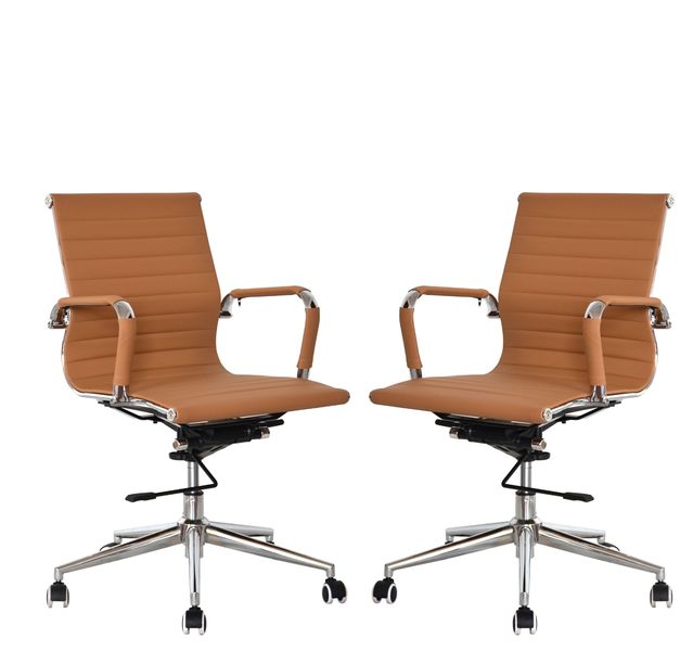 Ribbed Medium Back Office Chairs-Set of 2-Camel