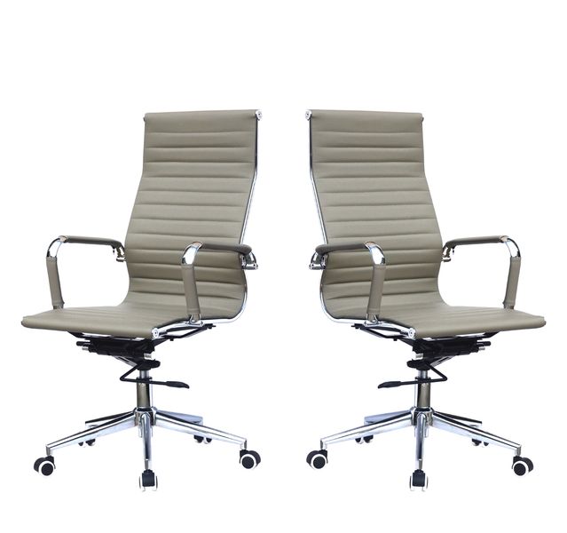 Ribbed High Back Office Chairs-Set of 2-Grey