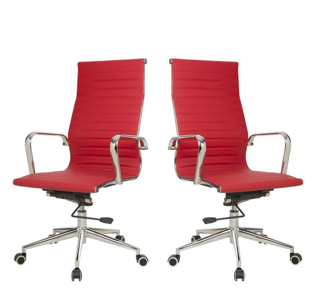 Ribbed High Back Office Chairs-Set of 2-Red