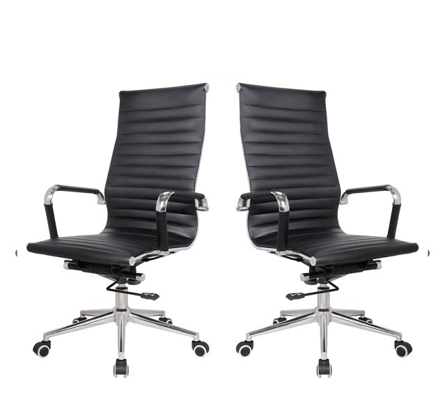 Ribbed High Back Office Chairs-Set of 2-Black