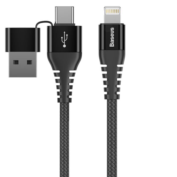 Baseus 1m - 3A 3in1 USB Type-A2.0/Type-C to Lightning Cable - Black