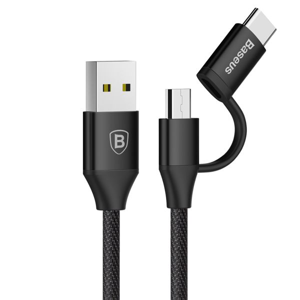 Baseus 1m - 2A 2in1 Yiven USB Type-A 2.0 to Micro/Type-C Cable - Black