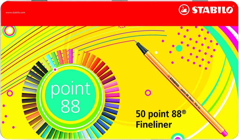 Point 88 Fineliner Metal Box of 50 - Assorted Colours