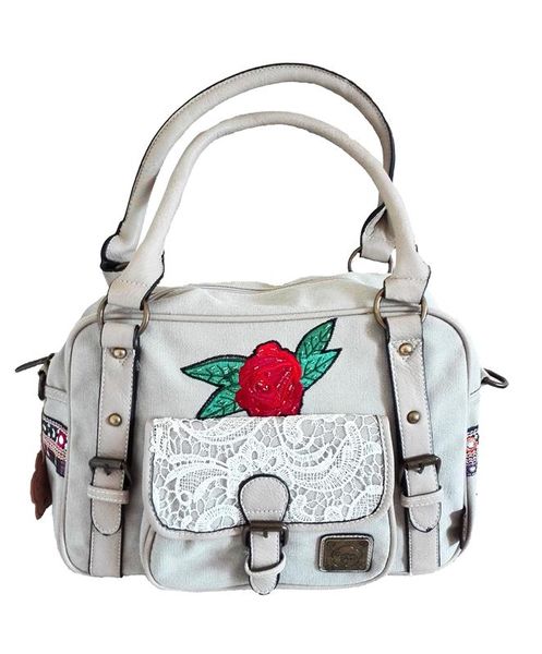 Cotton Road Handbag - Navy Lace with Red Flower