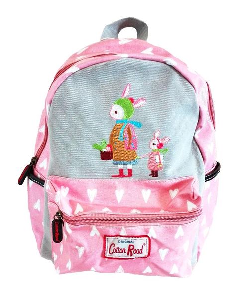 Cotton Road Kid's Backpack - Pink Hearts with Rabbits