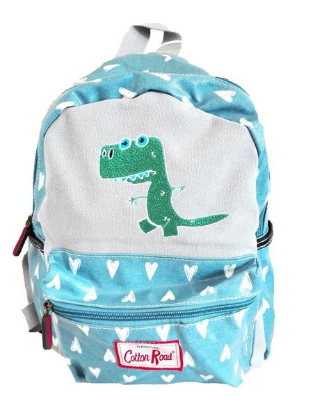 Cotton Road Kid's Backpack - Blue Hearts with Dino