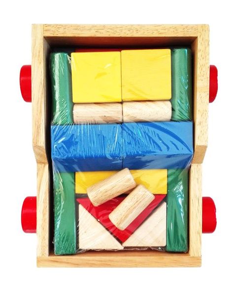 Wooden Pull-A-Long Trailer Building Blocks