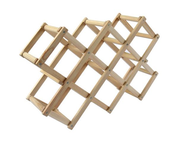 10-Bottle Foldable Wood Diamond-Shaped Wine Rack