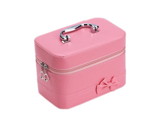 Women's PU Leather Cosmetic Case with Mirror - Pink