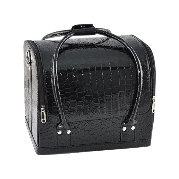 Crocodile Print Soft PVC Makeup Bag - Black
