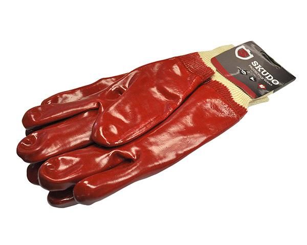 Skudo PVC Medium Duty Gloves with Knitwrist - Red