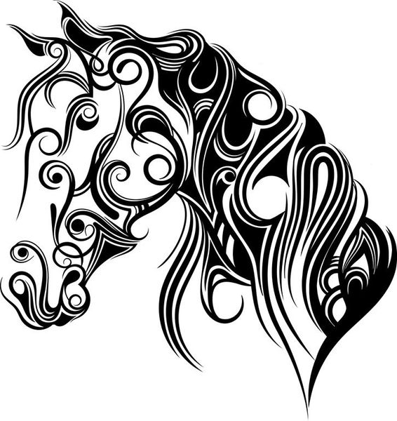 Vinyl Lady Decals Ornate Horse Wall Art - Black