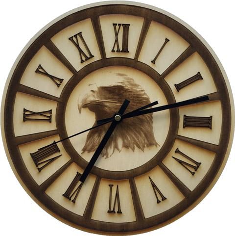 Wall Clock-Engraved Hardwood - Roman Eagle