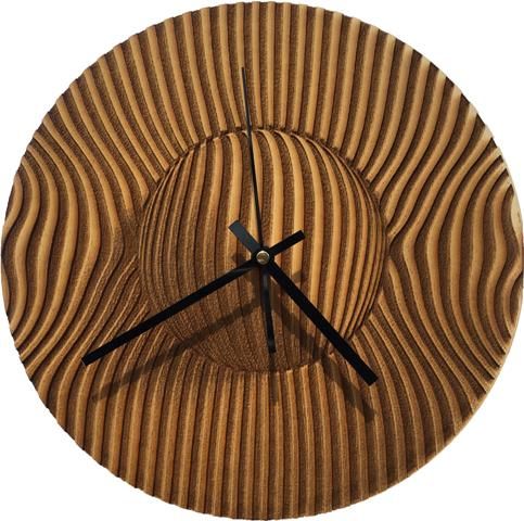 Wall Clock-Engraved Hardwood - 3D Sphere
