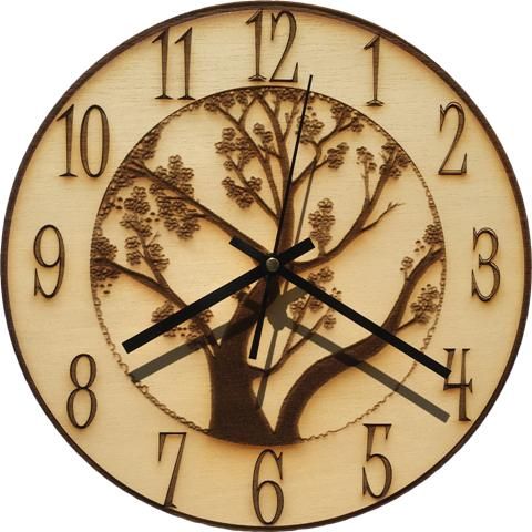 Wall Clock-Engraved Hardwood - Tree of Life