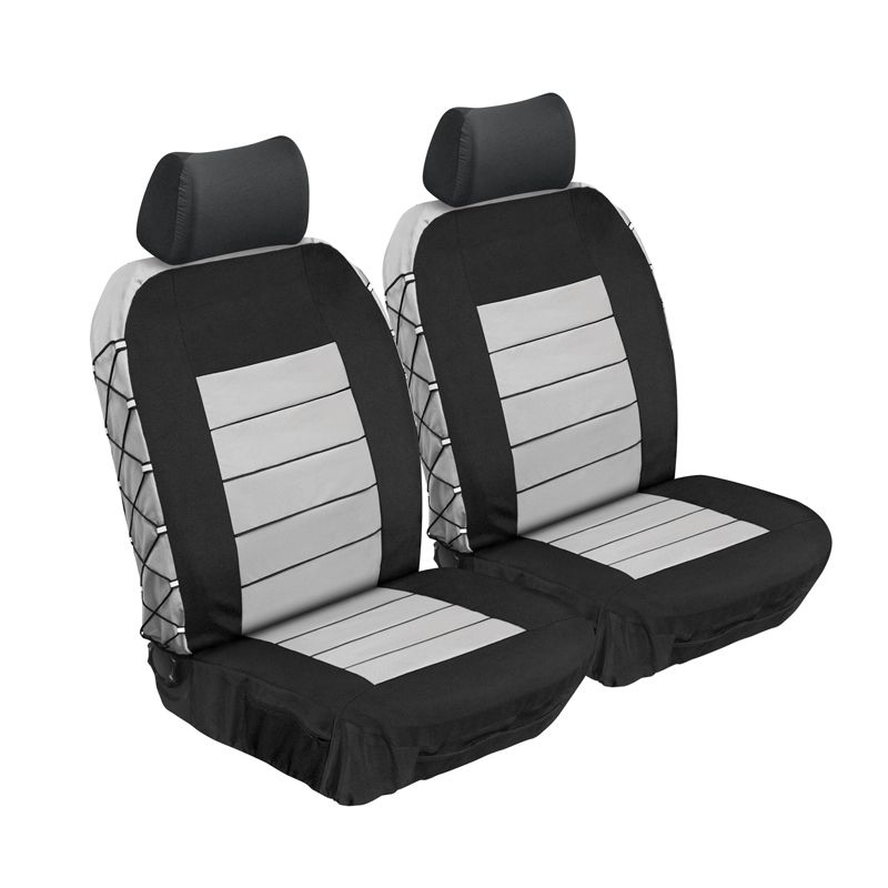 AutoKraft 9 Piece Universal Seat Cover Set - Black & Grey