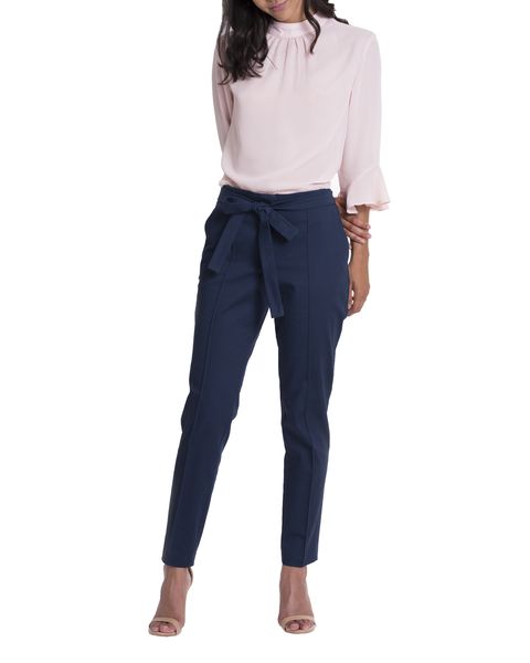 Kode Women's Pant with Belt &amp; Gold Trim Detail - Ink