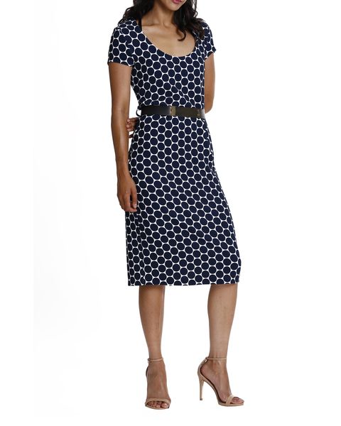 Kode Bodycon Dress with Buckle Belt- Navy &amp; Milk (Size: 22)